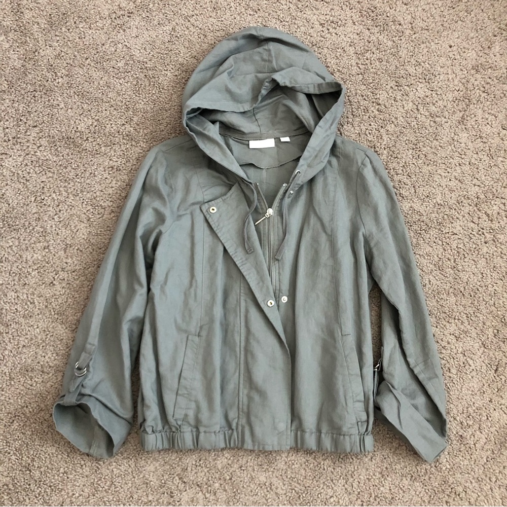 New York & Company Grey Linen Hooded Jacket Womens M
